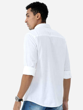 White Solid Cotton Full Sleeve Shirt - Guniaa Fashions