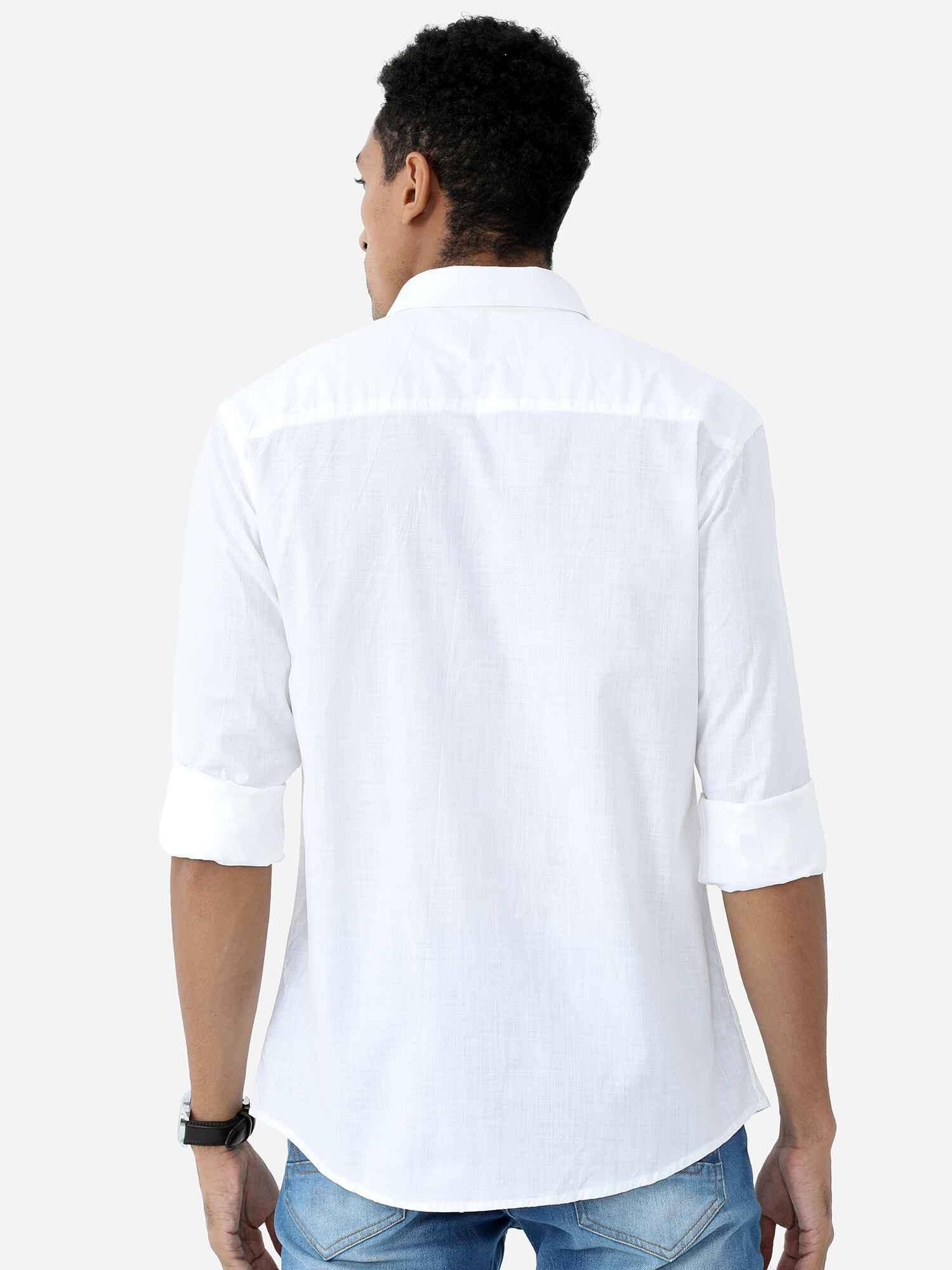 White Solid Cotton Full Sleeve Shirt - Guniaa Fashions