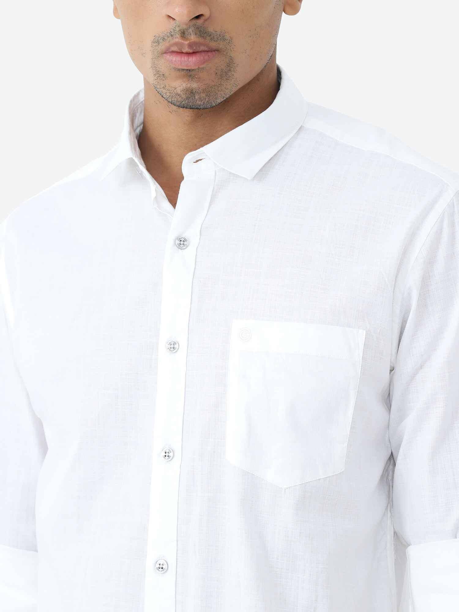 White Solid Cotton Full Sleeve Shirt - Guniaa Fashions