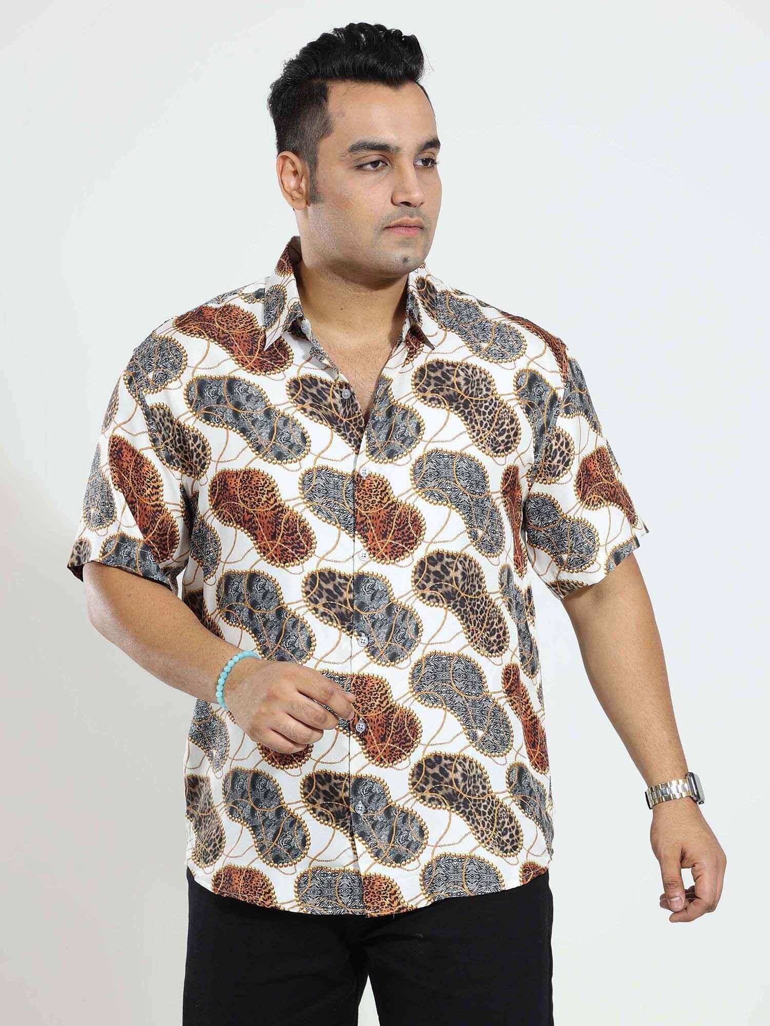 Wild Steps Printed Silk Half Shirt Men's Plus Size - Guniaa Fashions