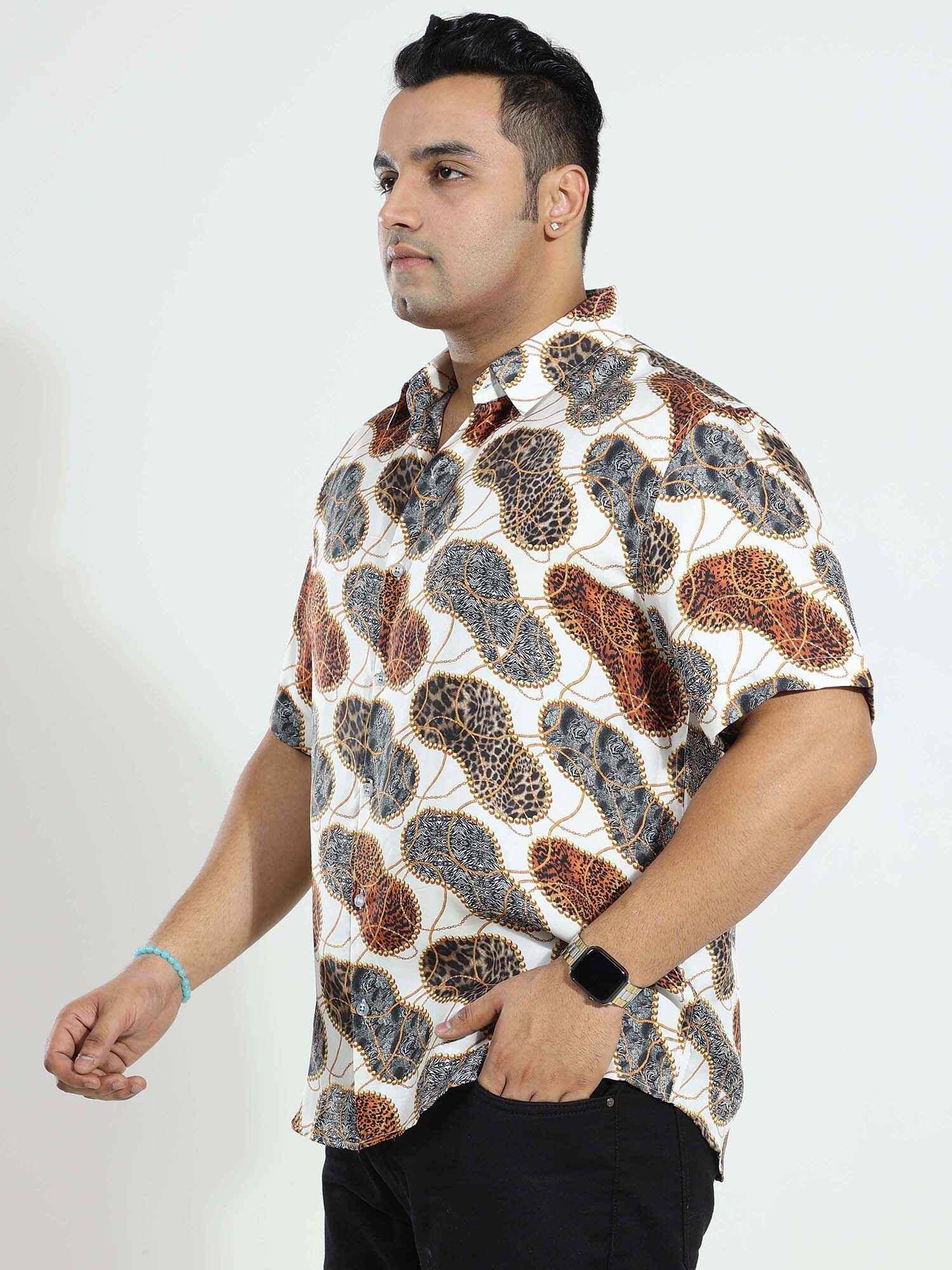 Wild Steps Printed Silk Half Shirt Men's Plus Size - Guniaa Fashions