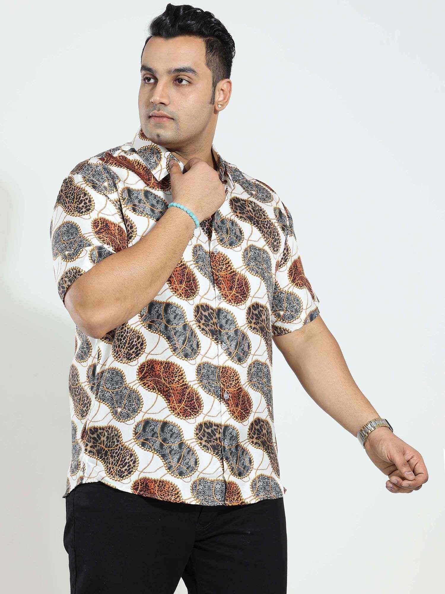 Wild Steps Printed Silk Half Shirt Men's Plus Size - Guniaa Fashions