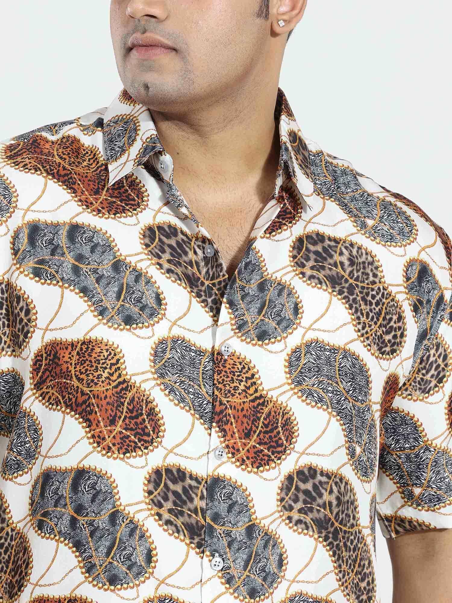 Wild Steps Printed Silk Half Shirt Men's Plus Size - Guniaa Fashions