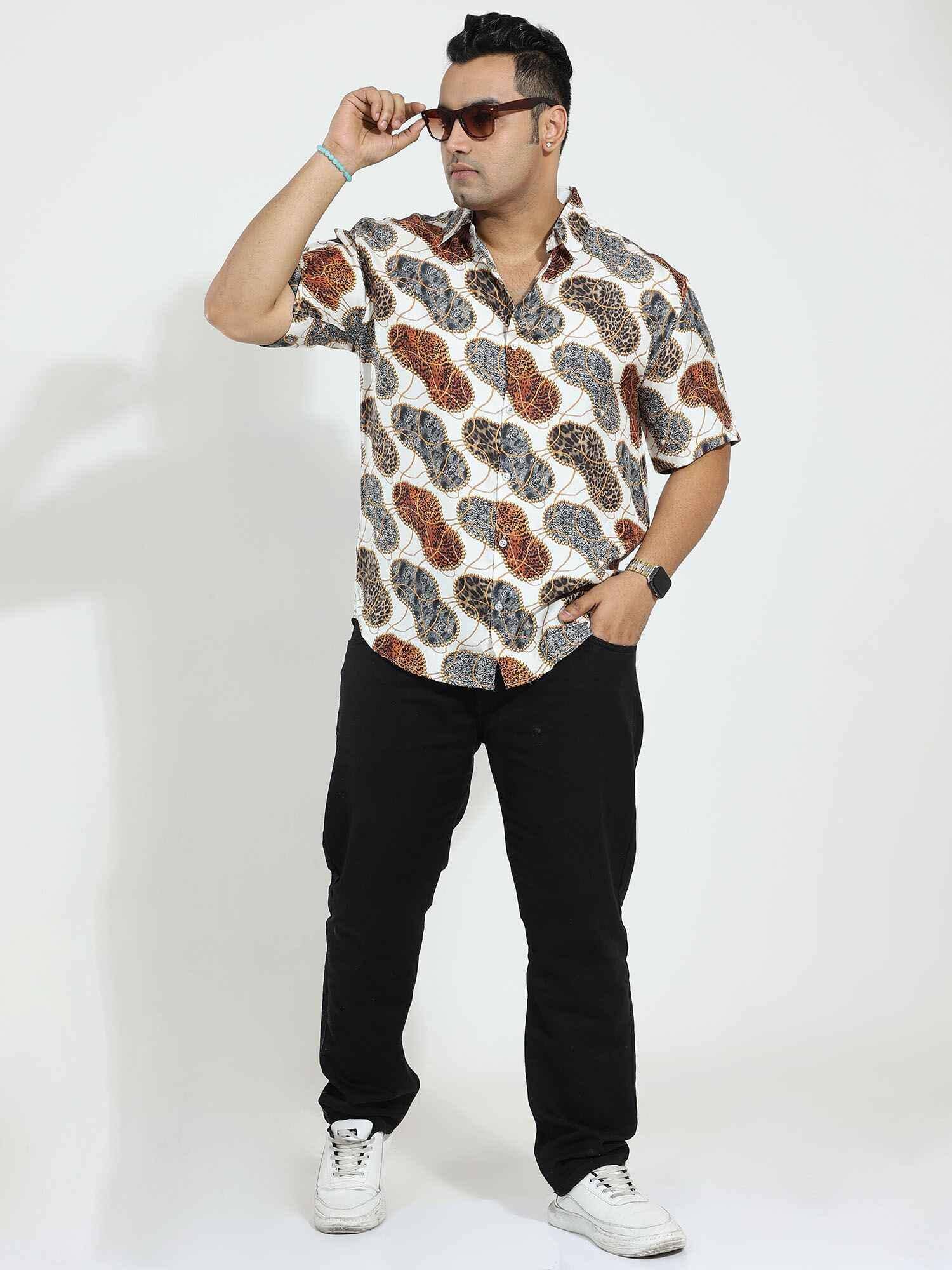 Wild Steps Printed Silk Half Shirt Men's Plus Size - Guniaa Fashions