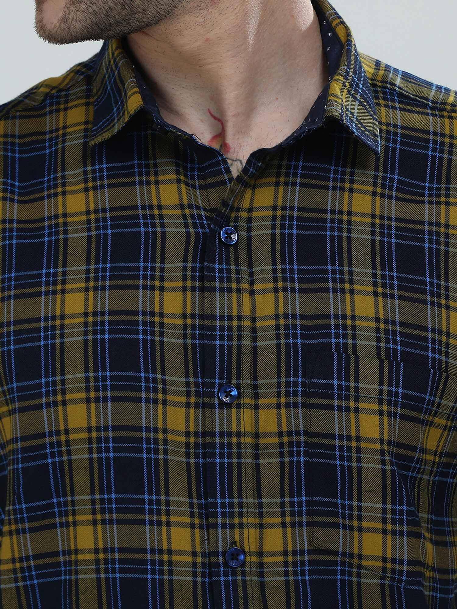 Yellow and Navy Blue Checkered Shirt - Guniaa Fashions