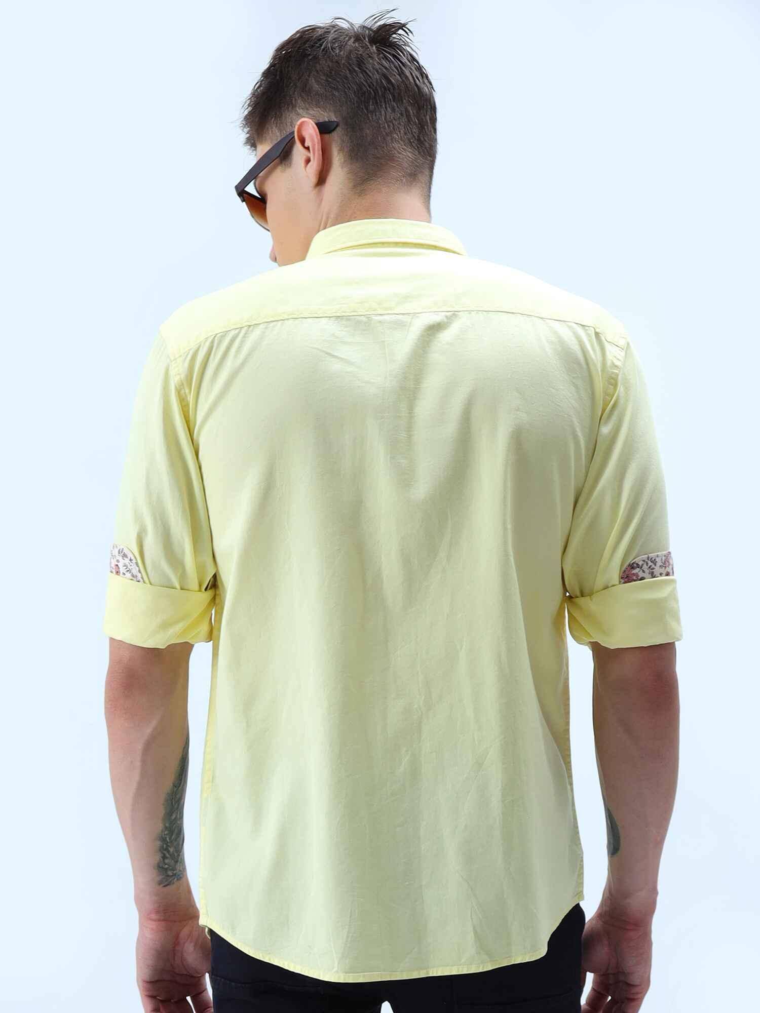 Yellow Solid Cotton Full Sleeve Shirt - Guniaa Fashions