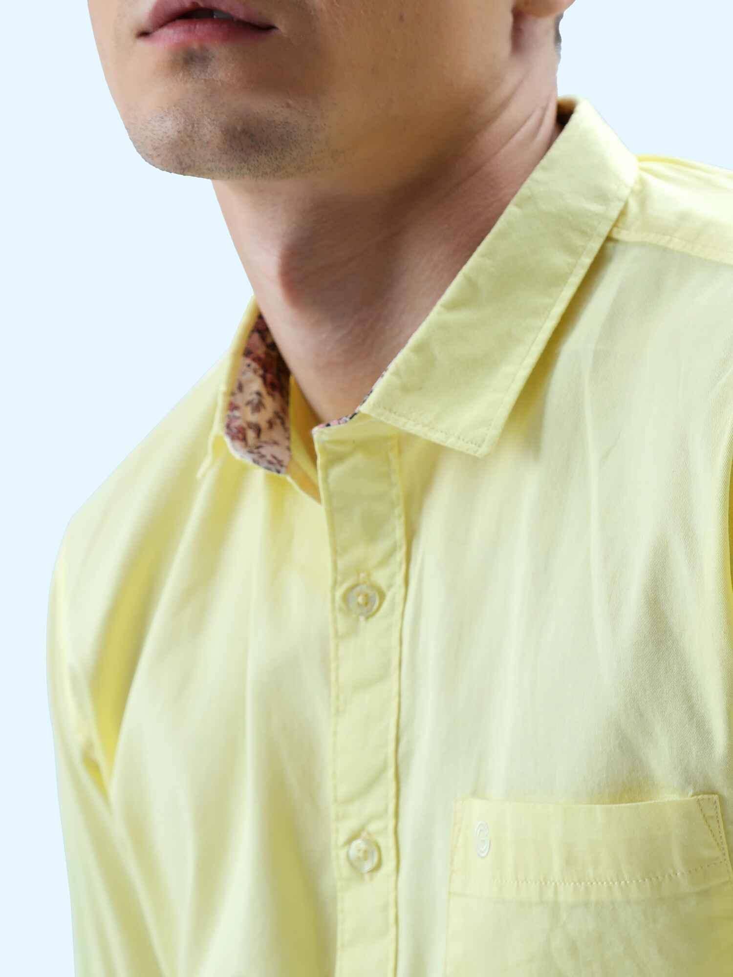 Yellow Solid Cotton Full Sleeve Shirt - Guniaa Fashions