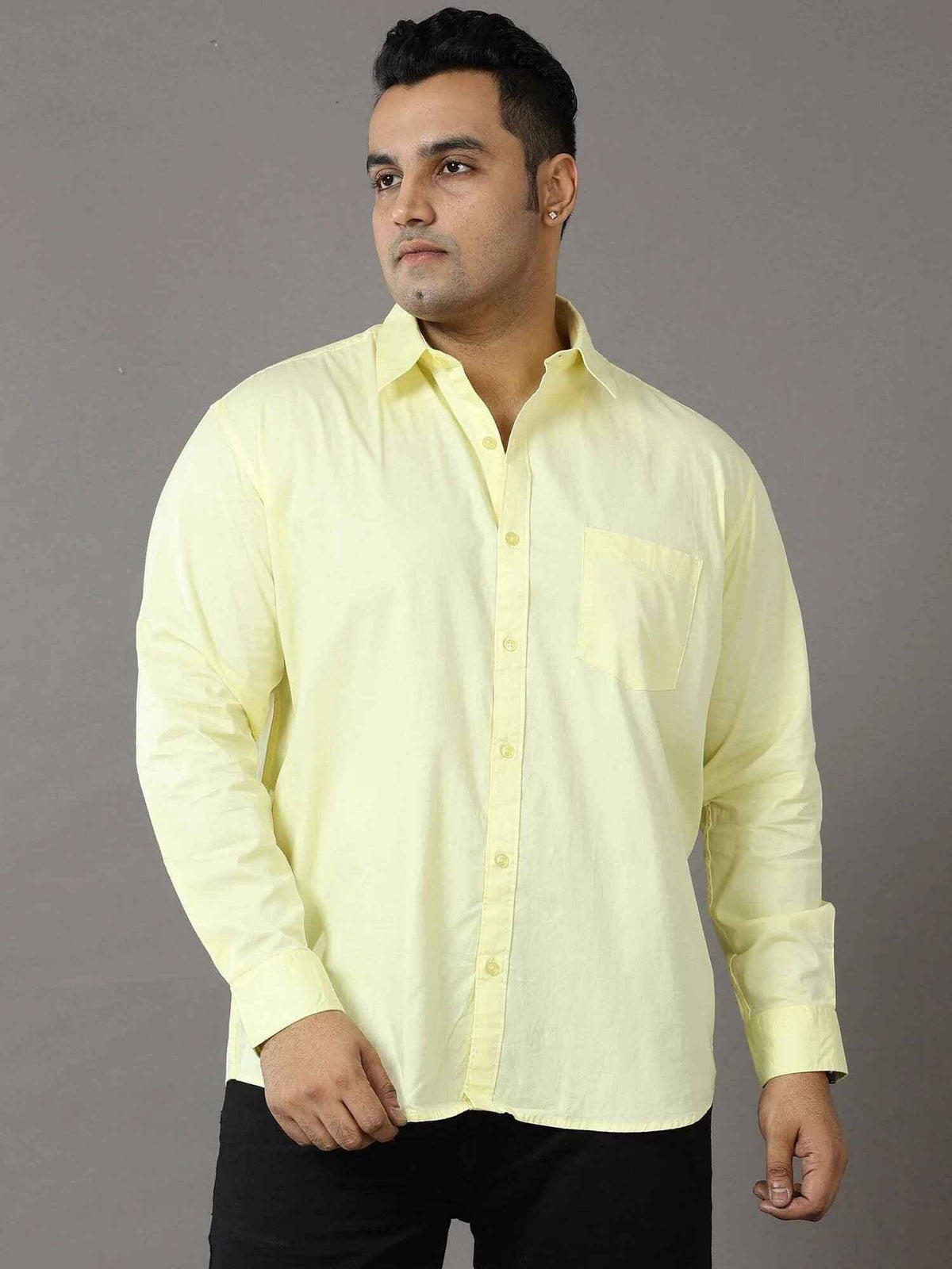 Yellow Solid Pure Cotton Shirt Men's Plus Size - Guniaa Fashions