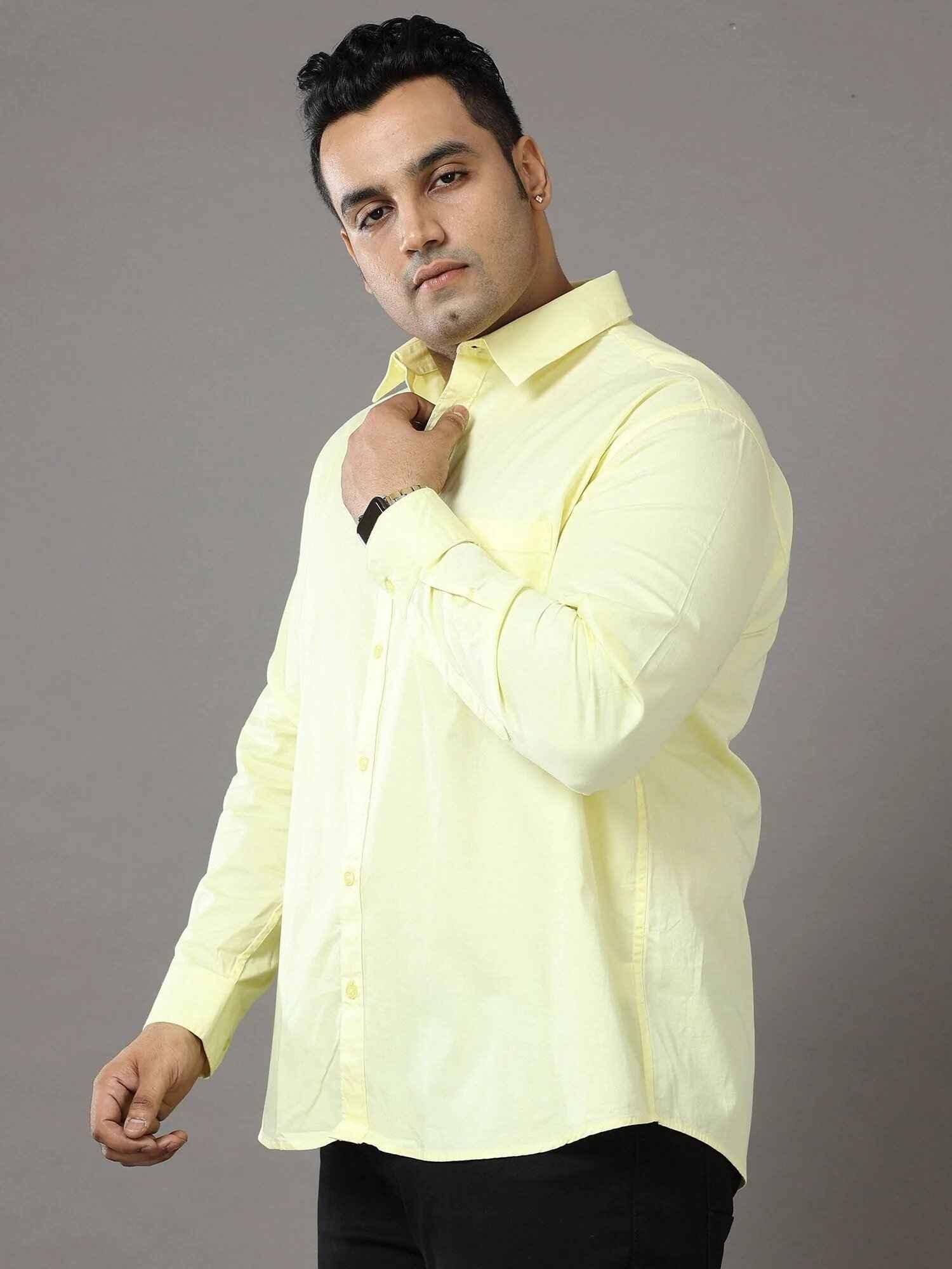 Yellow Solid Pure Cotton Shirt Men's Plus Size - Guniaa Fashions