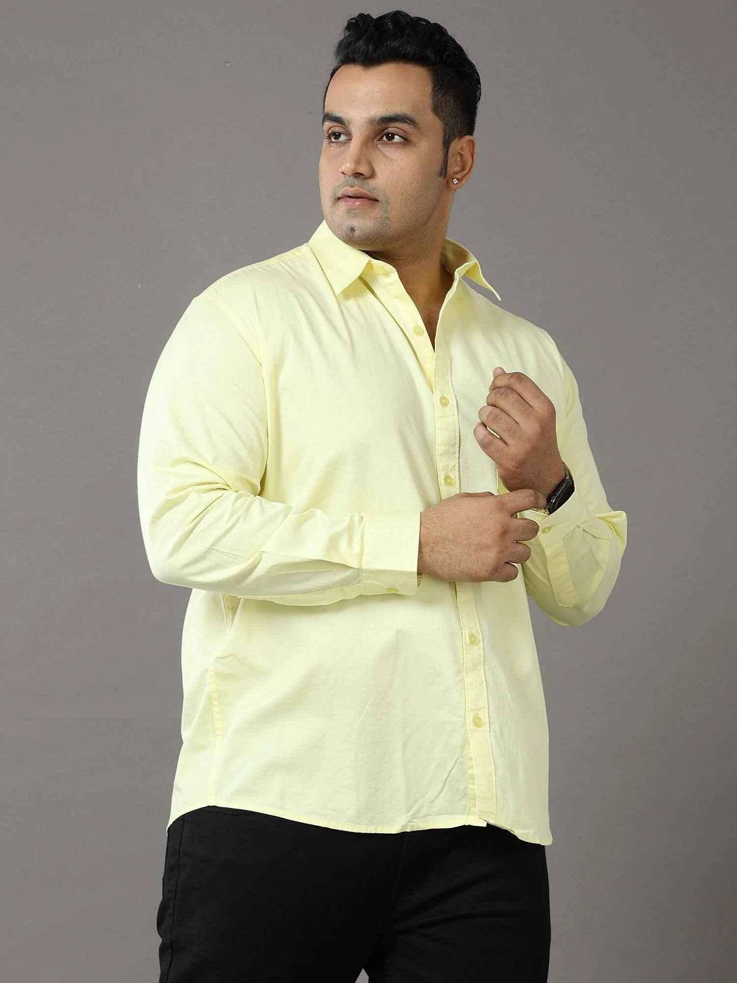 Yellow Solid Pure Cotton Shirt Men's Plus Size - Guniaa Fashions