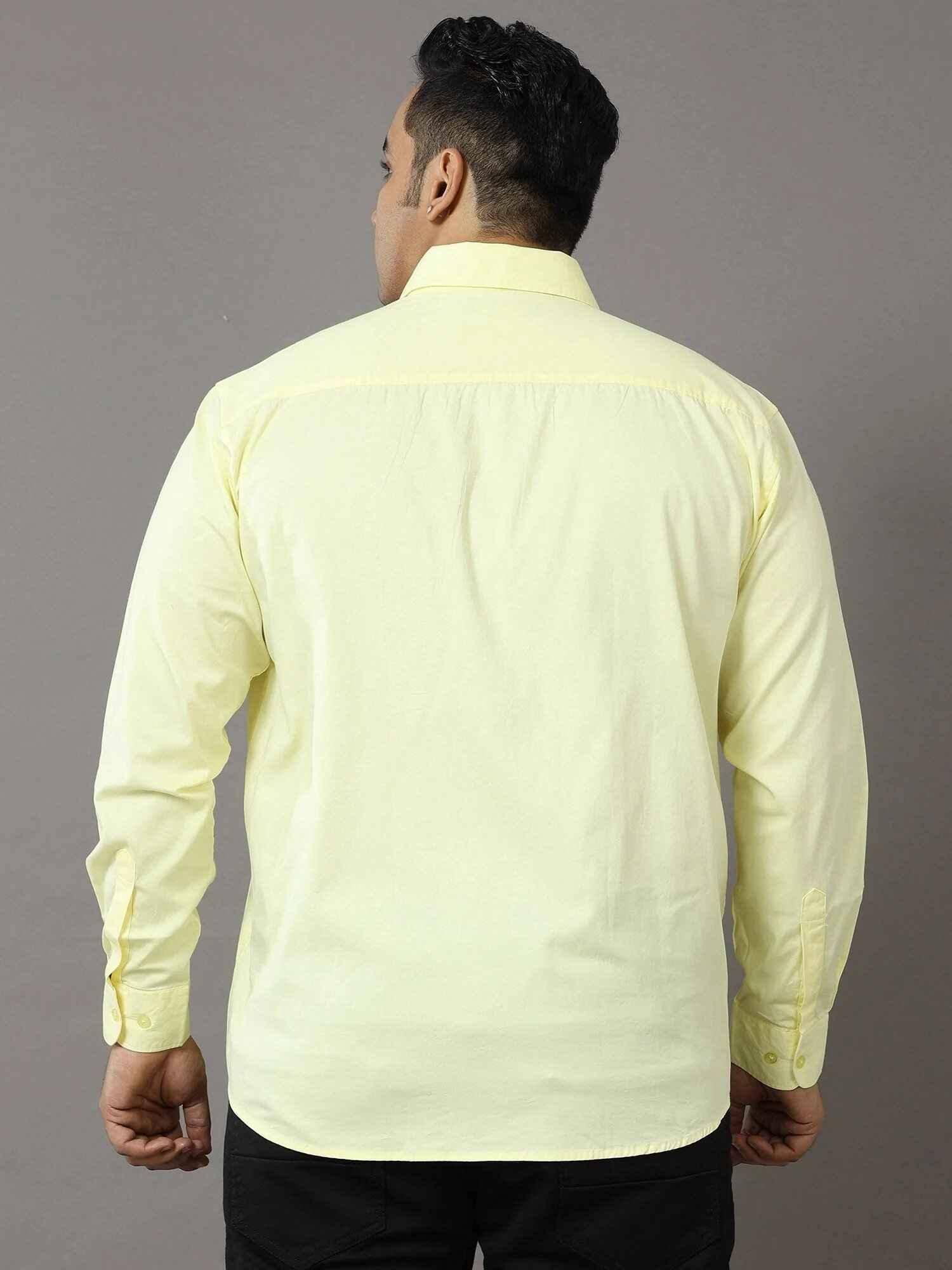 Yellow Solid Pure Cotton Shirt Men's Plus Size - Guniaa Fashions