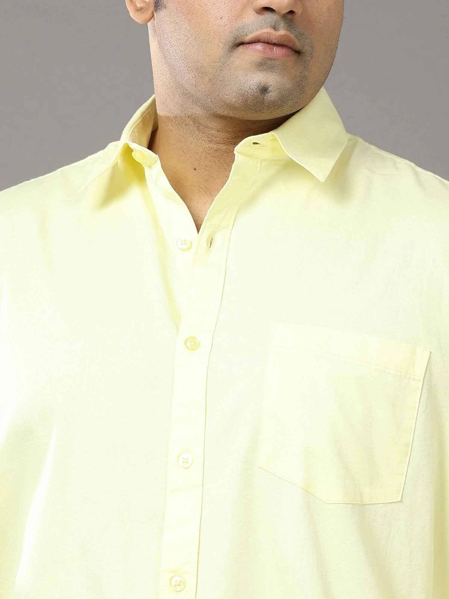 Yellow Solid Pure Cotton Shirt Men's Plus Size - Guniaa Fashions