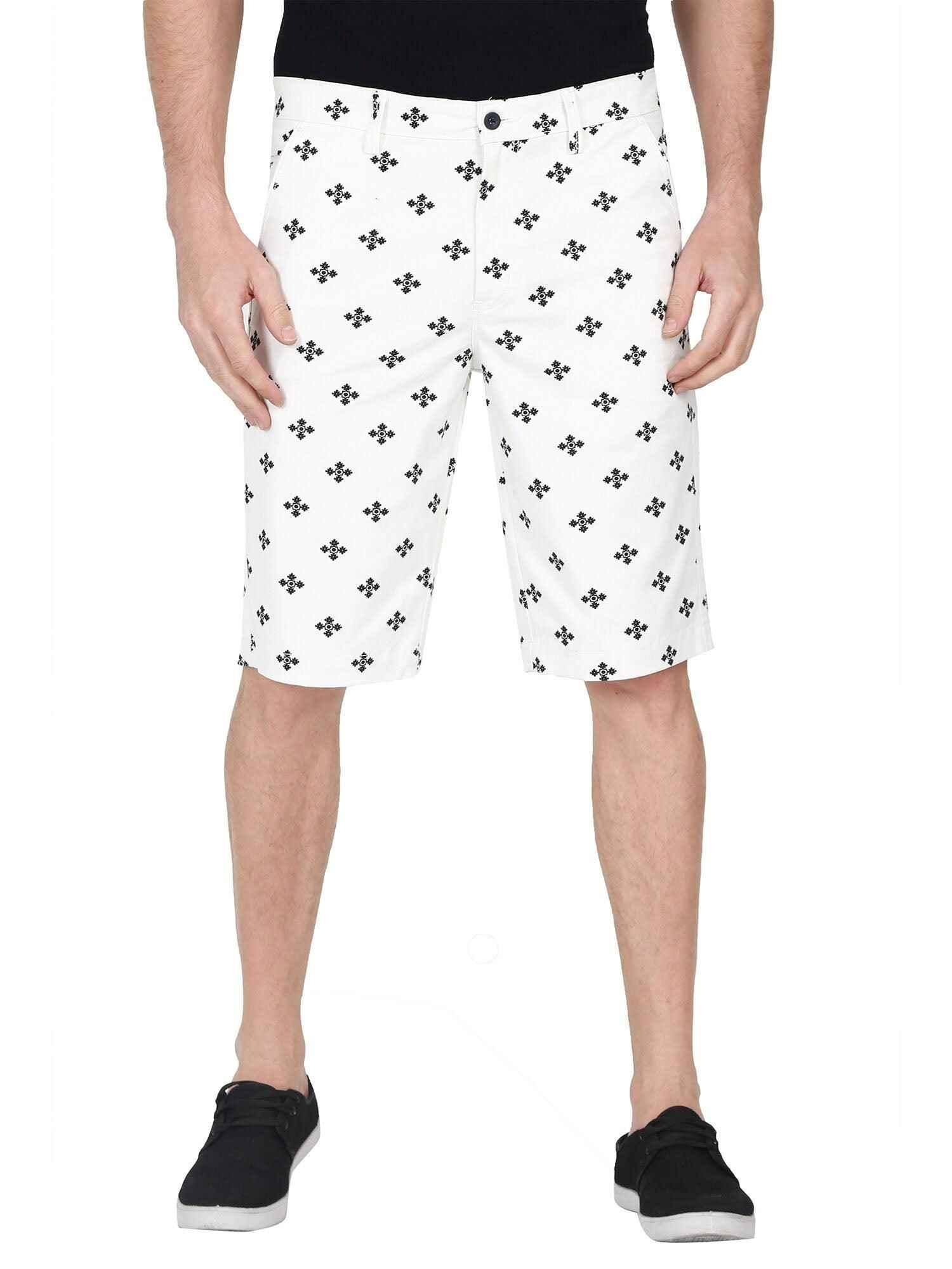 Zach Men White Printed Casual Shorts - Guniaa Fashions