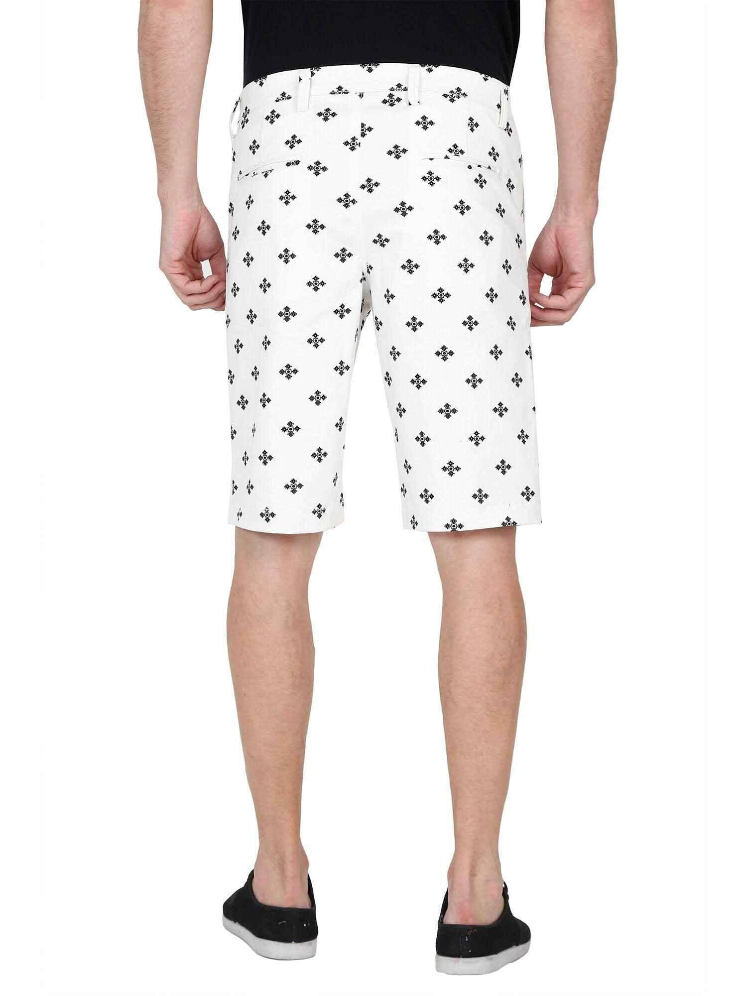 Zach Men White Printed Casual Shorts - Guniaa Fashions