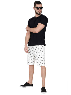 Zach Men White Printed Casual Shorts - Guniaa Fashions