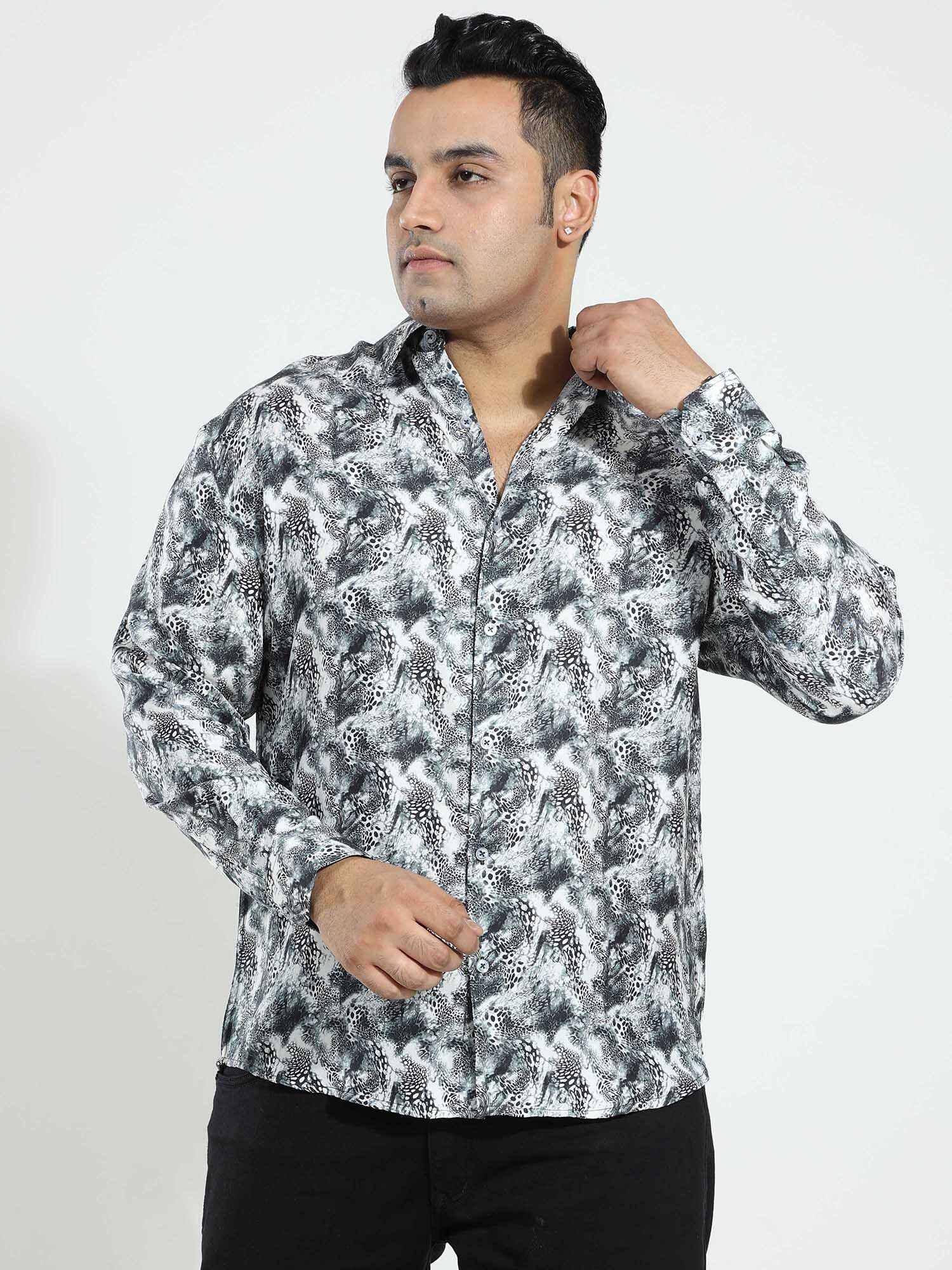 Zebra Leopard Printed Silk Full Shirt Men's Plus Size - Guniaa Fashions